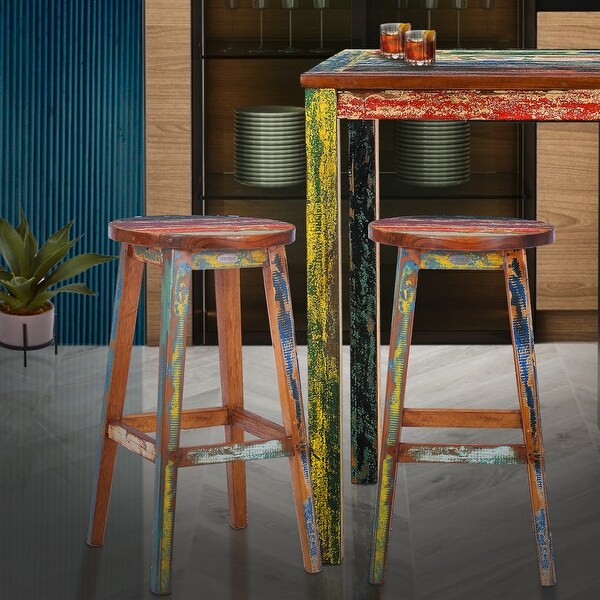 Chic Teak Marina Del Rey Round Recycled Teak Wood Boat Barstool