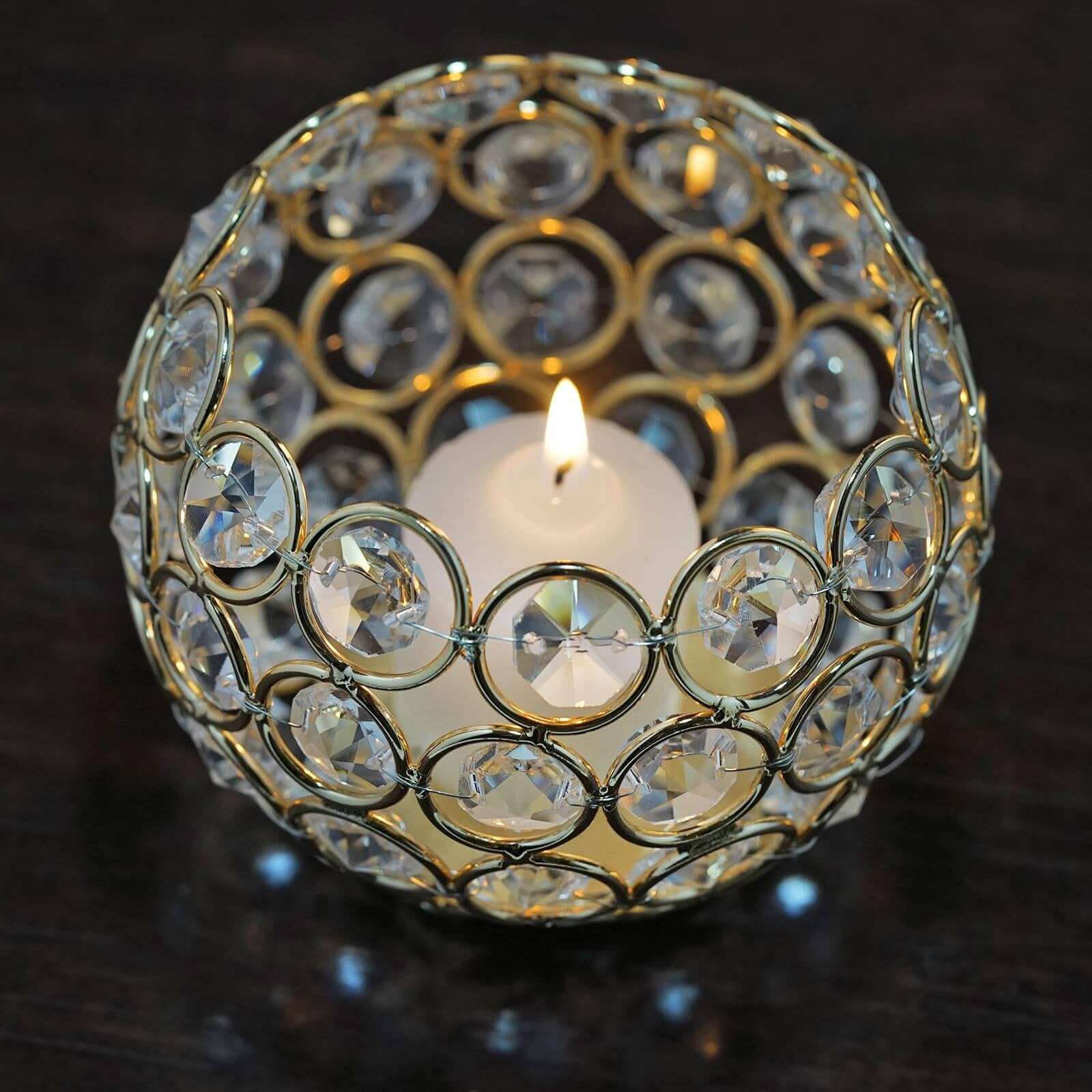 Gold Crystal Beaded Metal Votive Tealight Candle Holder, Multipurpose Table Vase 4