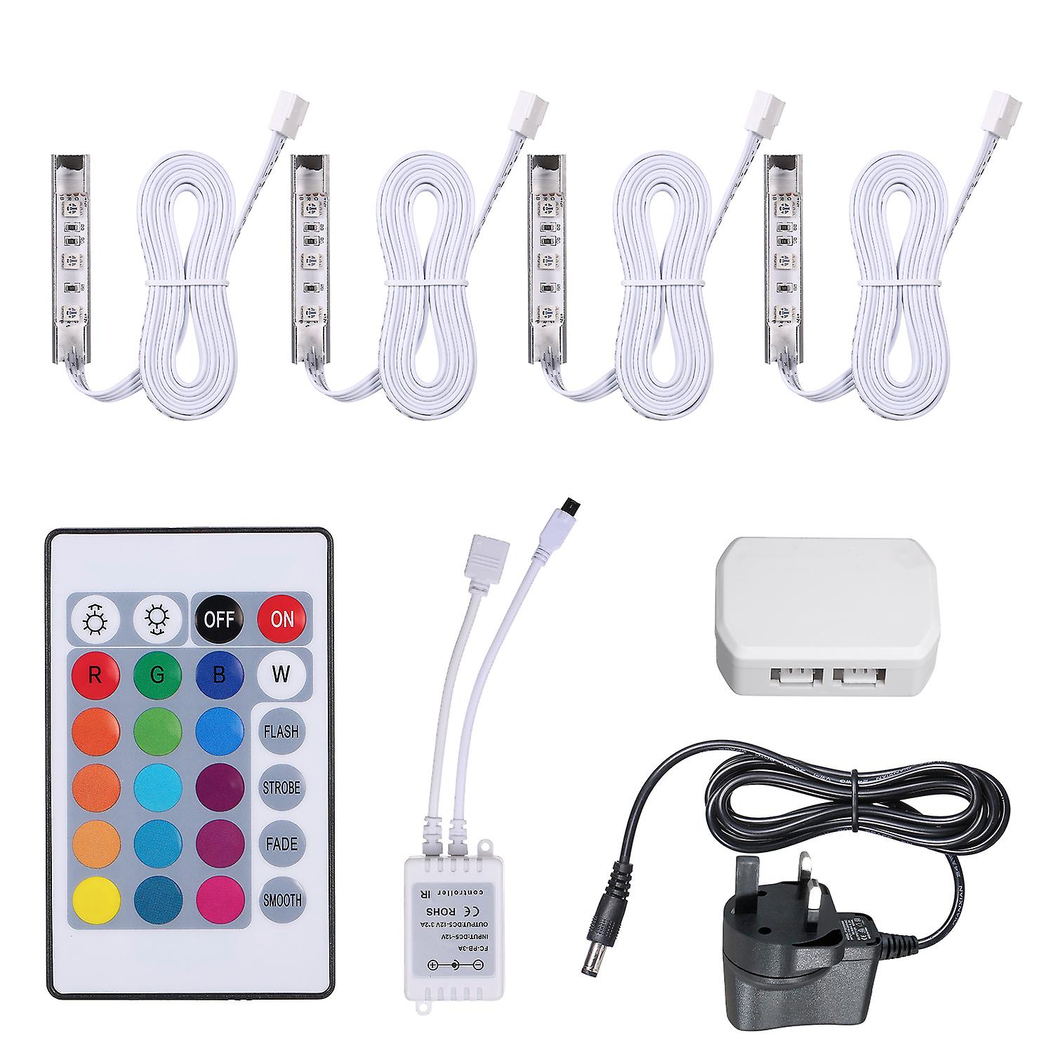 4pcs Glass Clip Lights 1 Adapter 1 Remote Control 1 Ir Controller 1 Junction Box 1 User Manual  Uk Plug