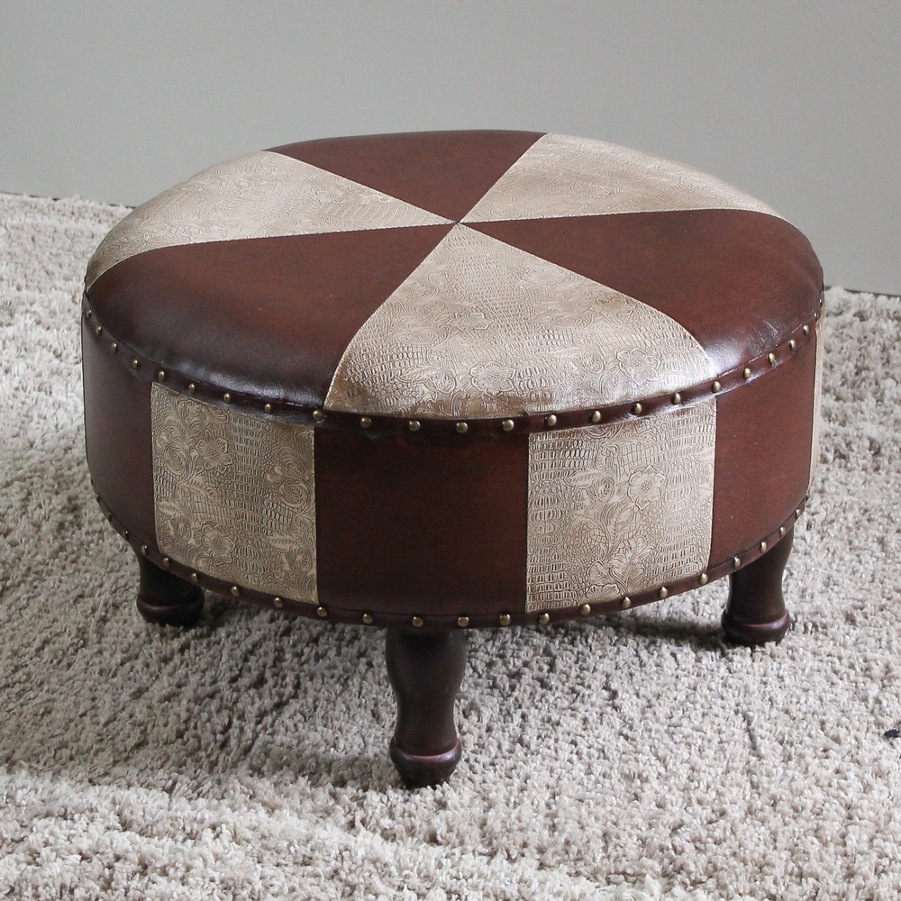 International Caravan Faux Leather Large Round Stool