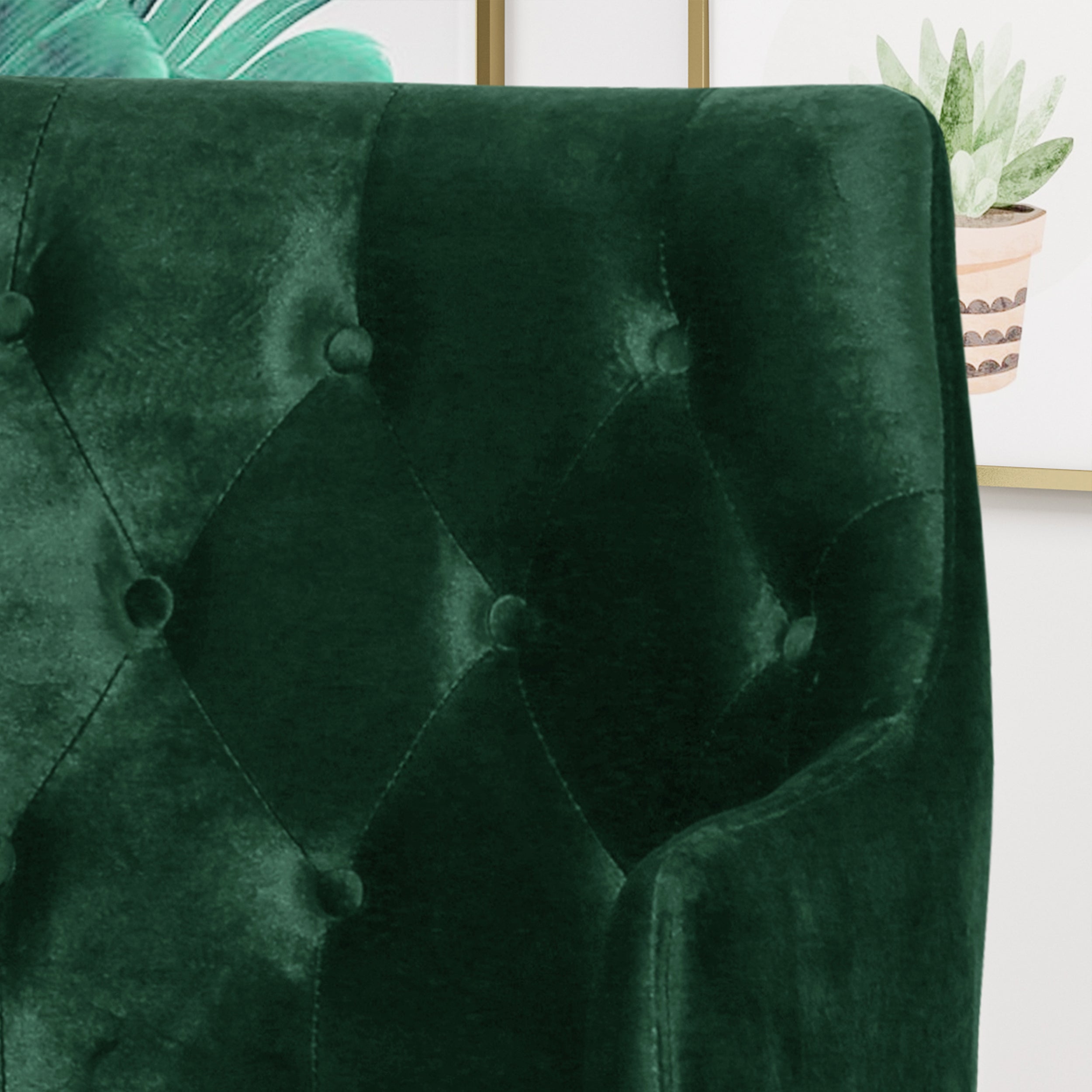 Fern Modern Tufted Glam Accent Chair with Velvet Cushions and U-Shaped Base