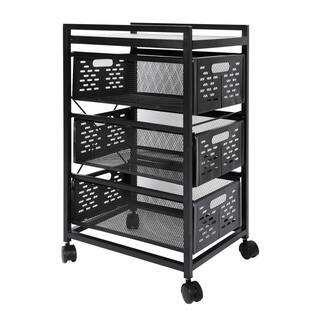 Tatahance Metal Mesh Storage Drawer Cart with Lock on Wheels in Black W113458235-Z