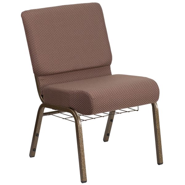 Flash Furniture HERCULES Series 21'' Wide Brown Dot Fabric Church Chair with 4'' Thick Seat， Book Rack - Gold Vein Frame