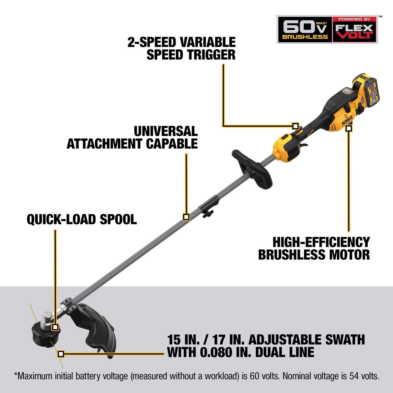 DW Flexvolt 17 in. 60 V Battery String Trimmer Kit (Battery and Charger)