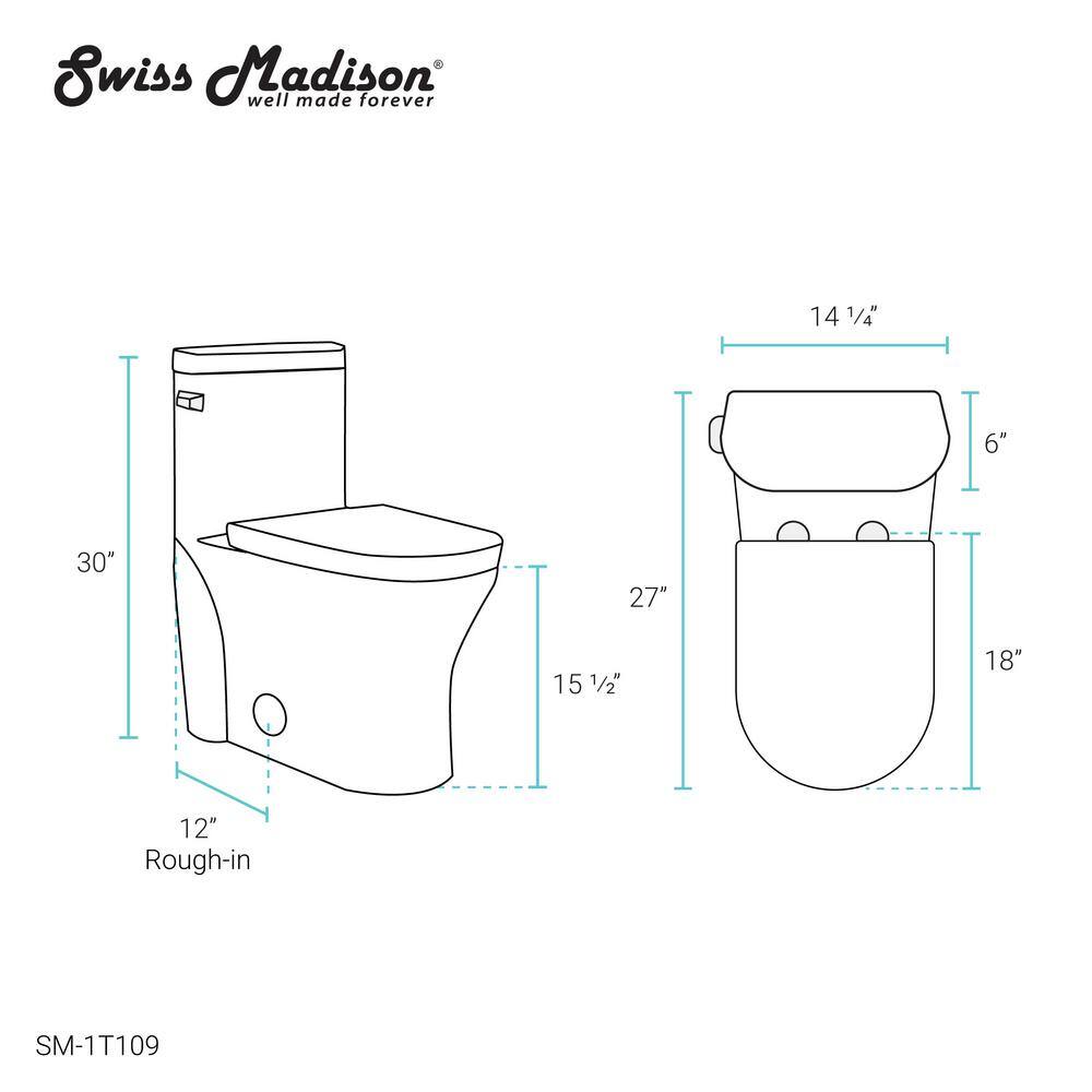 Swiss Madison Monaco 1-Piece 1.28 GPF Elongated Left Side Single Flush Handle Toilet in Glossy White SM-1T109