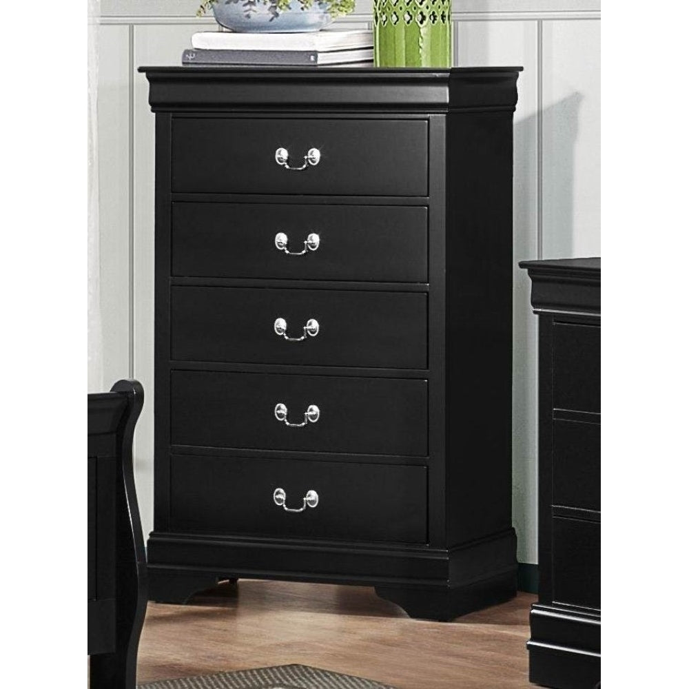 48 Inch Wood Tall Dresser Chest, Metal Drop Handles, Black- Saltoro Sherpi