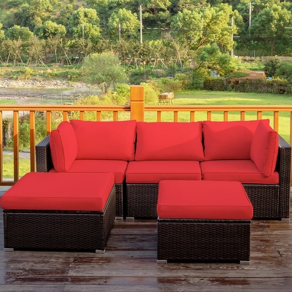 Gymax 5PCS Rattan Patio Conversation Set Outdoor Furniture Set w/