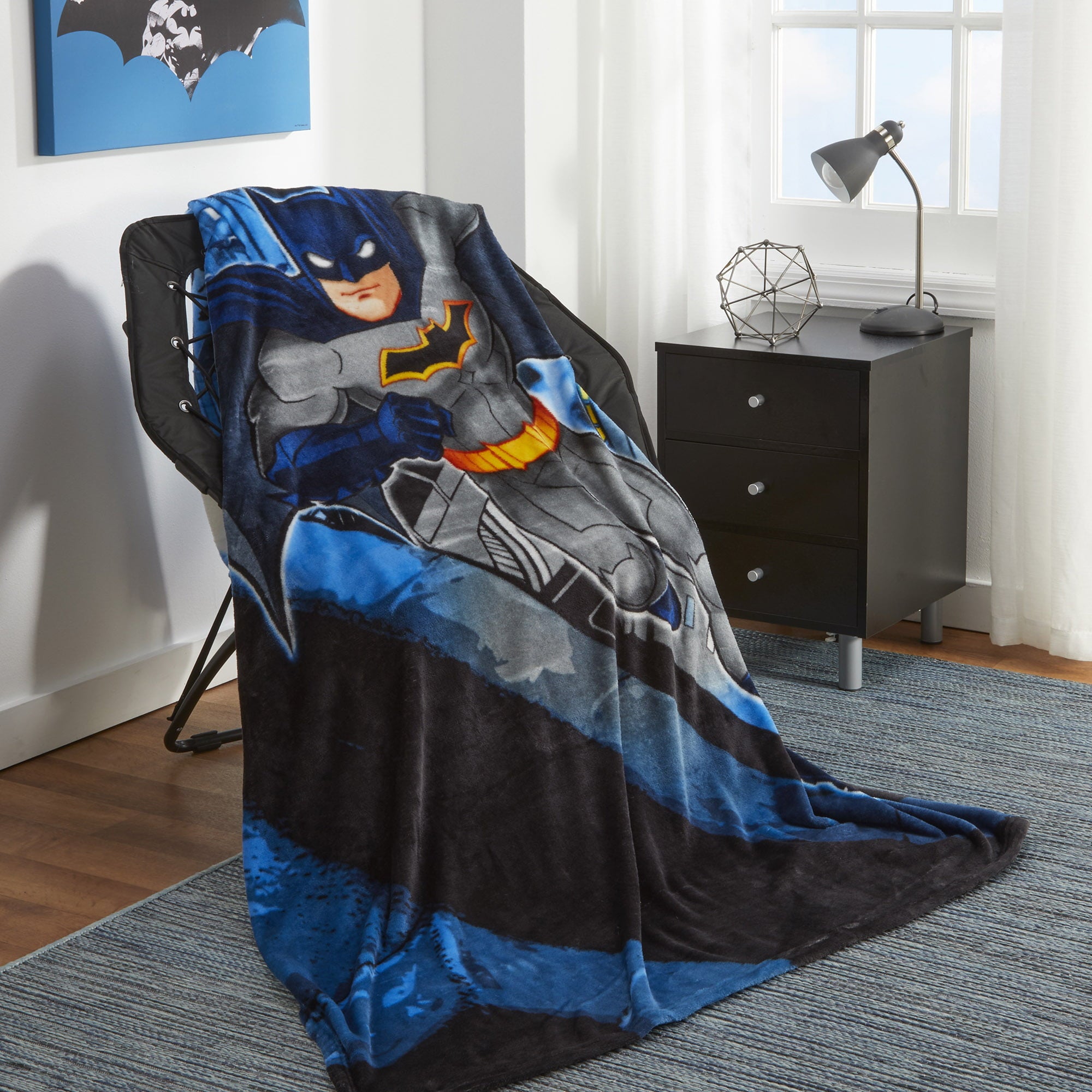 Batman Kids Plush Twin/Full Blanket， 62 x 90， Blue， Warner Bros