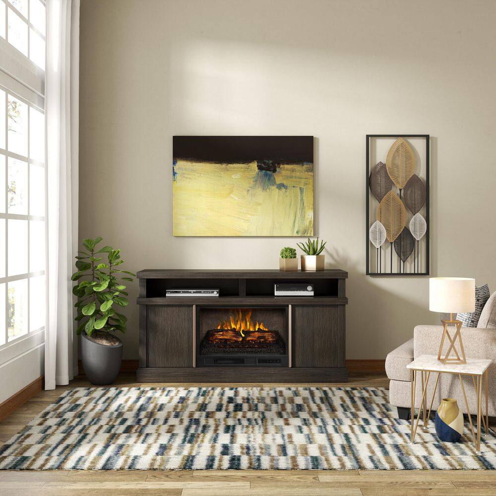 SCOTT LIVING MEYERSON 60 in. Freestanding Media Console Wooden Electric Fireplace in Cappuccino HDSLFP60L-2A