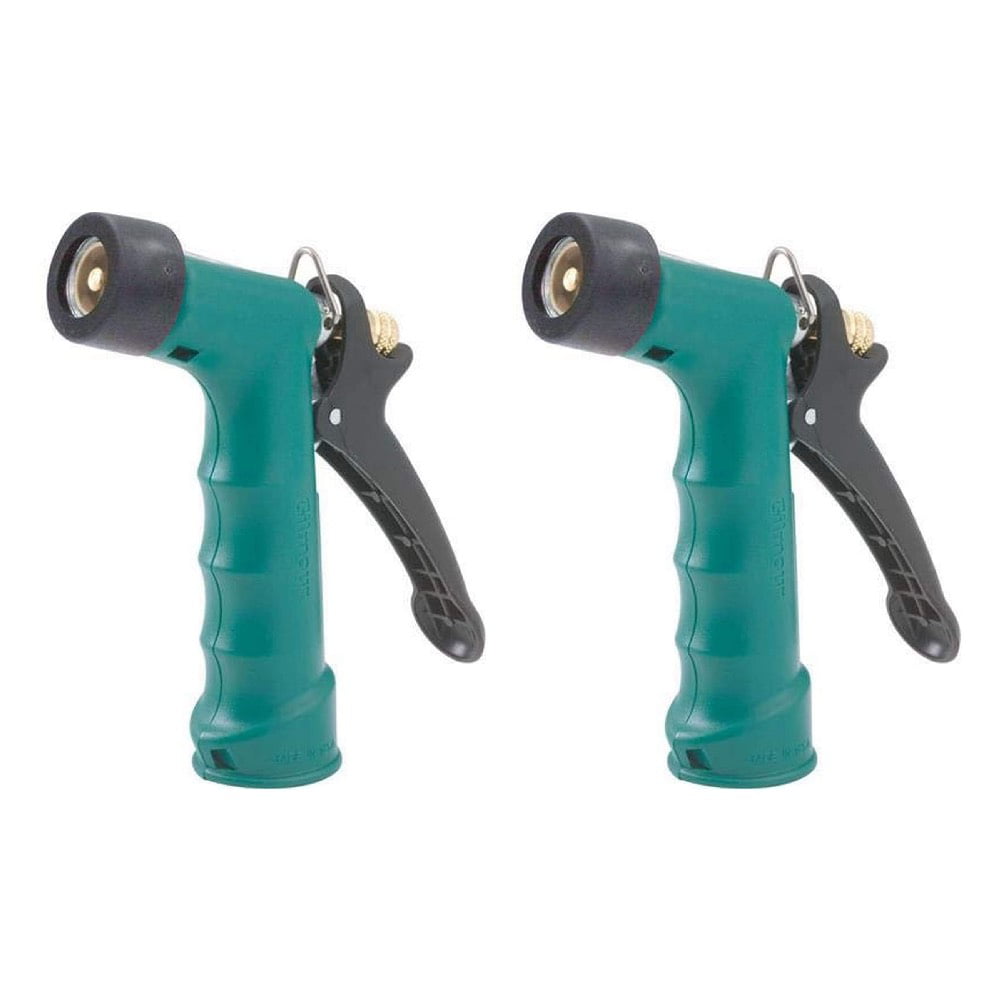 Gilmour Garden Hose Nozzle Watering Spray Durable Metal Construction Threaded Tip Insulated Grip For Hot Cold Water Flow Control Dial Rear Control Trigger Lifetime Warranty Green， 2-Pack