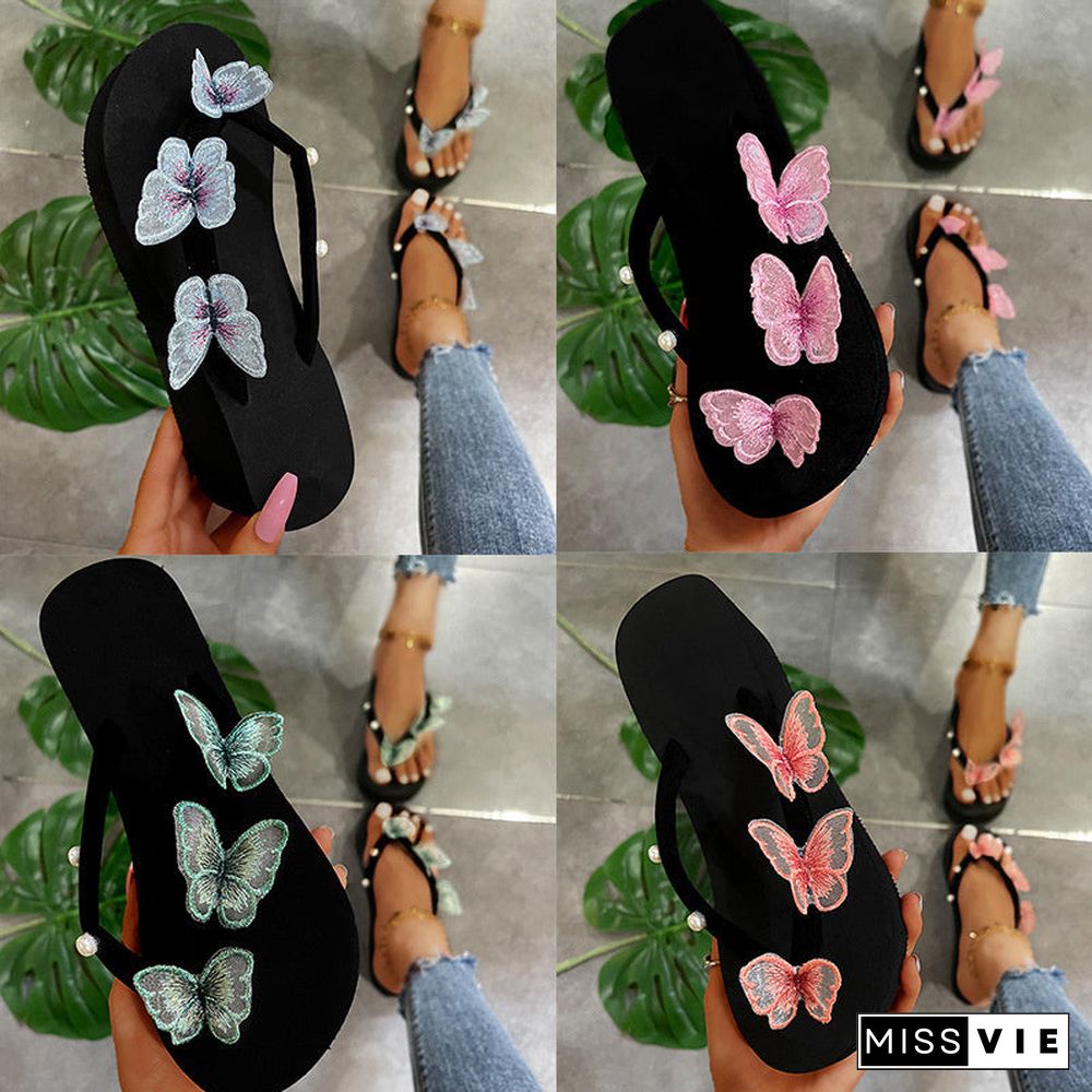 Women Holiday 3D Butterfly Platform Flip-flops Slippers