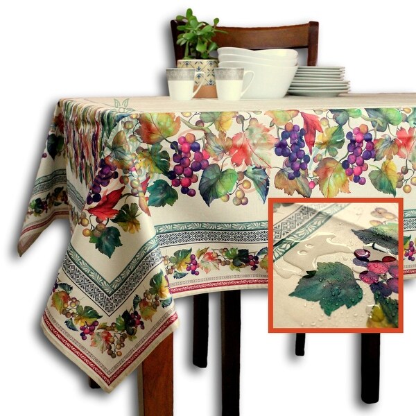 Wipeable Spill Resistant French Acrylic Coated Floral Tablecloth