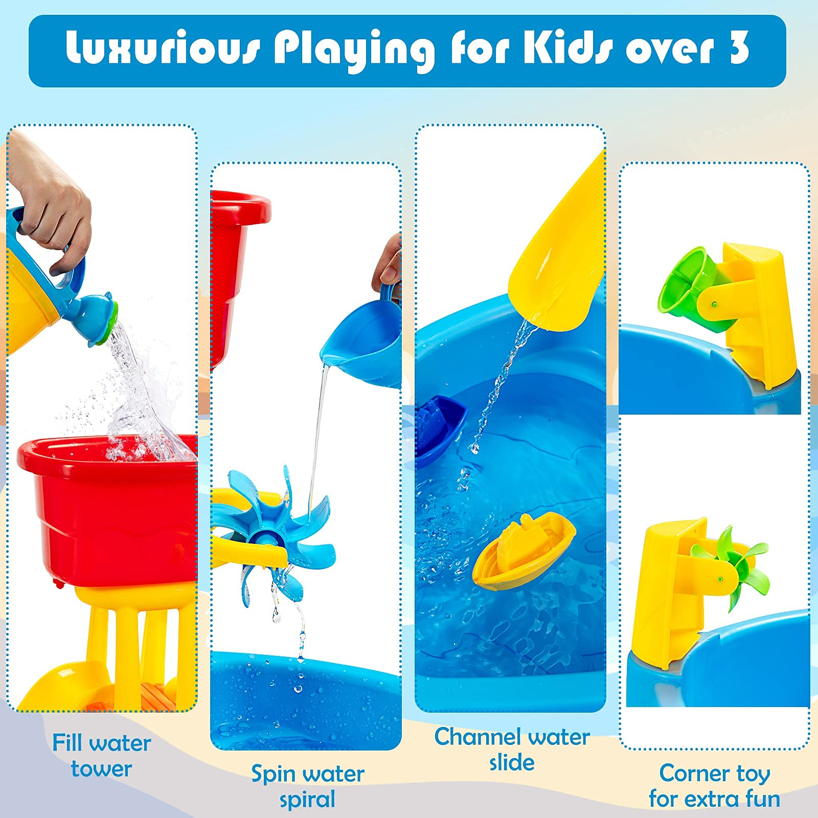 Costzon Kids Sand and Water Table, 2 in 1 Splash Water Table for Toddlers