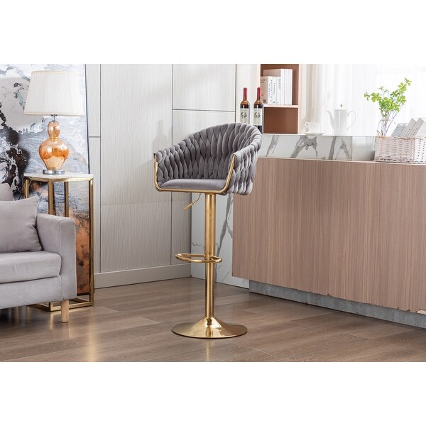 Velvet Swivel Upholstered Adjustable Height Bar Stools With Metal Footrest