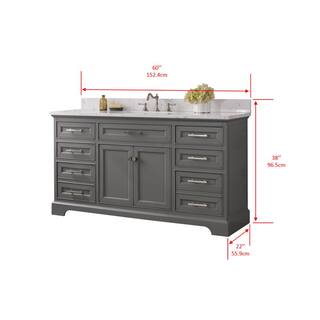 SUDIO Thompson 60 in. W x 22 in. D Bath Vanity in Gray with Engineered Stone Vanity Top in Carrara White with White Basin Thompson-60G-S