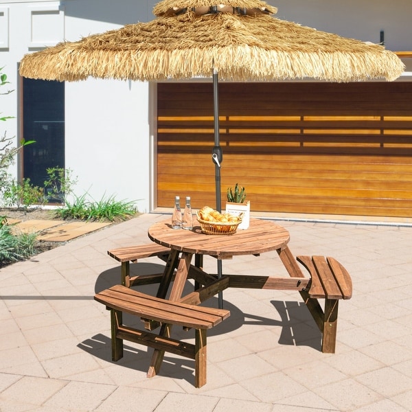 6Person Patio Wood Picnic Table Beer Bench Set