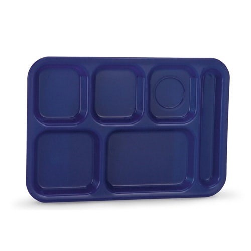 6 Compartment Cafeteria Tray Polypropylene， for Right Hand Use， Blue