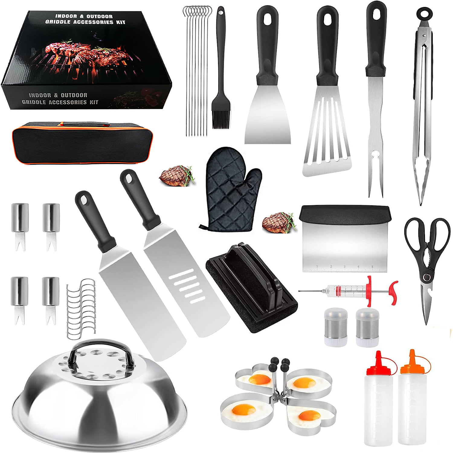 BBQ Tools Set .Griddle Accessories Set, 45pcs Outdoor Barbecue Tools, for Blackstone Griddle Utensils and Camp Chef Stainless Cooking Accessories Tools Kit, Set with Spatula, BBQ Tongs, Egg Ring