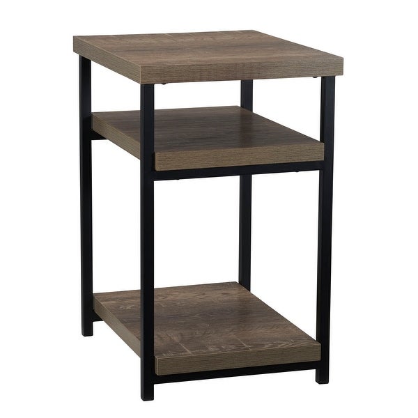 Household Essentials Low Square 3-Tier Side End Table， Ashwood