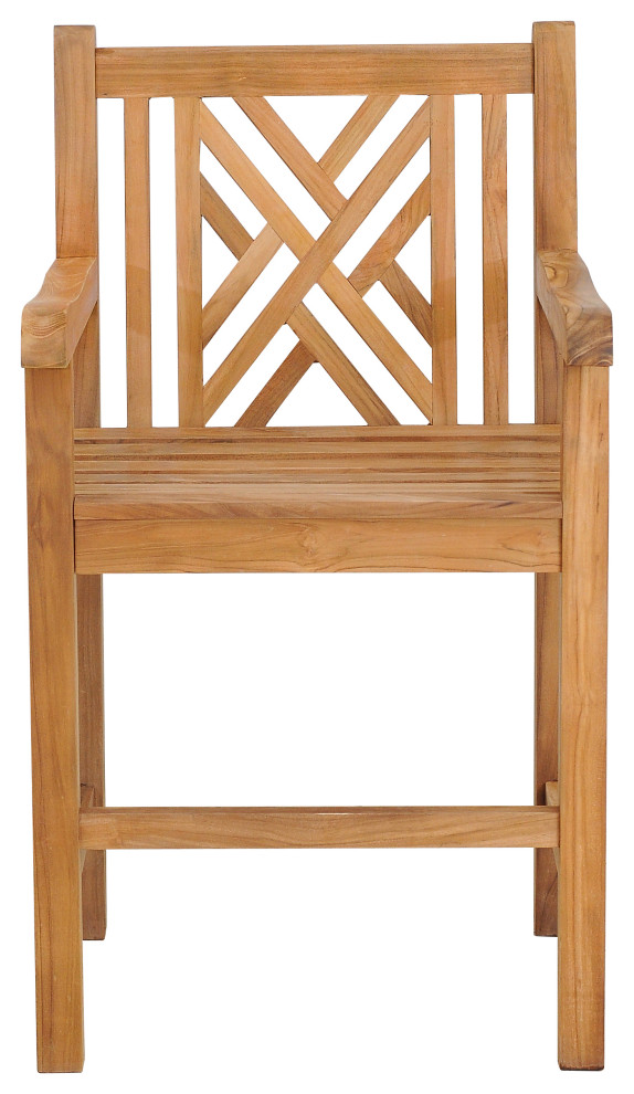 Teak Wood Chippendale Counter Stool With Arms   Transitional   Outdoor Bar Stools And Counter Stools   by Chic Teak  Houzz