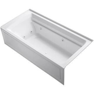 KOHLER Archer 6 ft. Acrylic Right Drain Rectangular Alcove Whirlpool Bathtub in White K-1124-HR-0