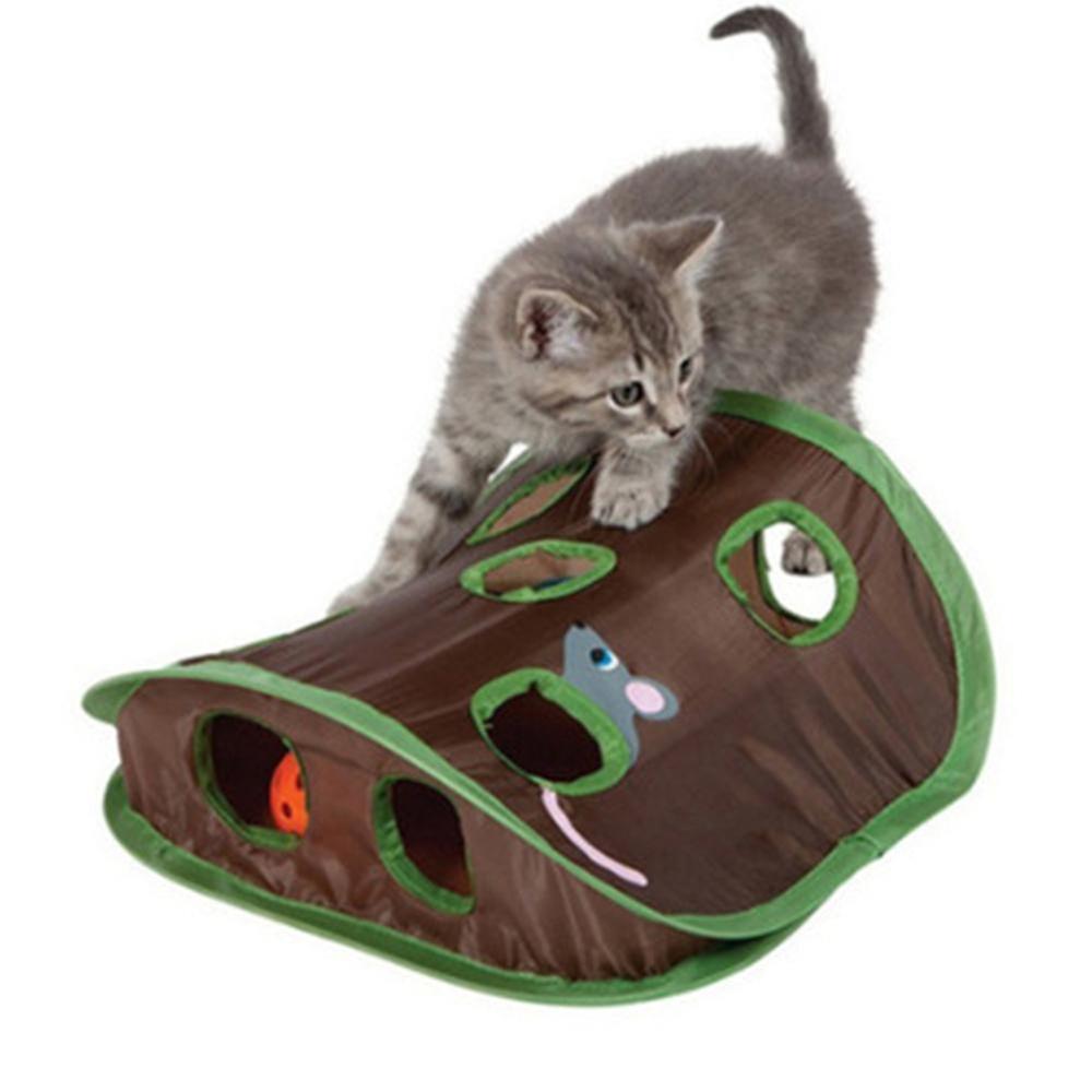 Cat Toy 9 Mouse Holes Pet Cat Interactive Toy Intelligence Training With Bell Ball Folding Creative Vocal Cat Mice Toy Hide Seek Toys