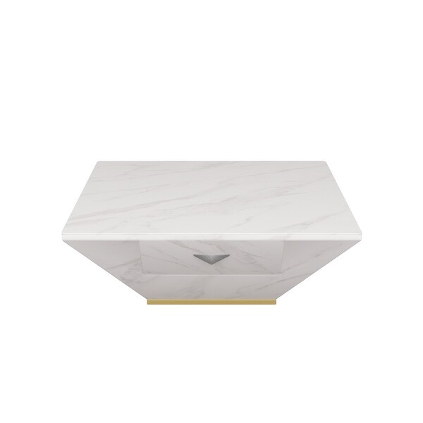 Modern Square Drum Coffee Table， Trapezoid White Marble Coffee Table For Living Room