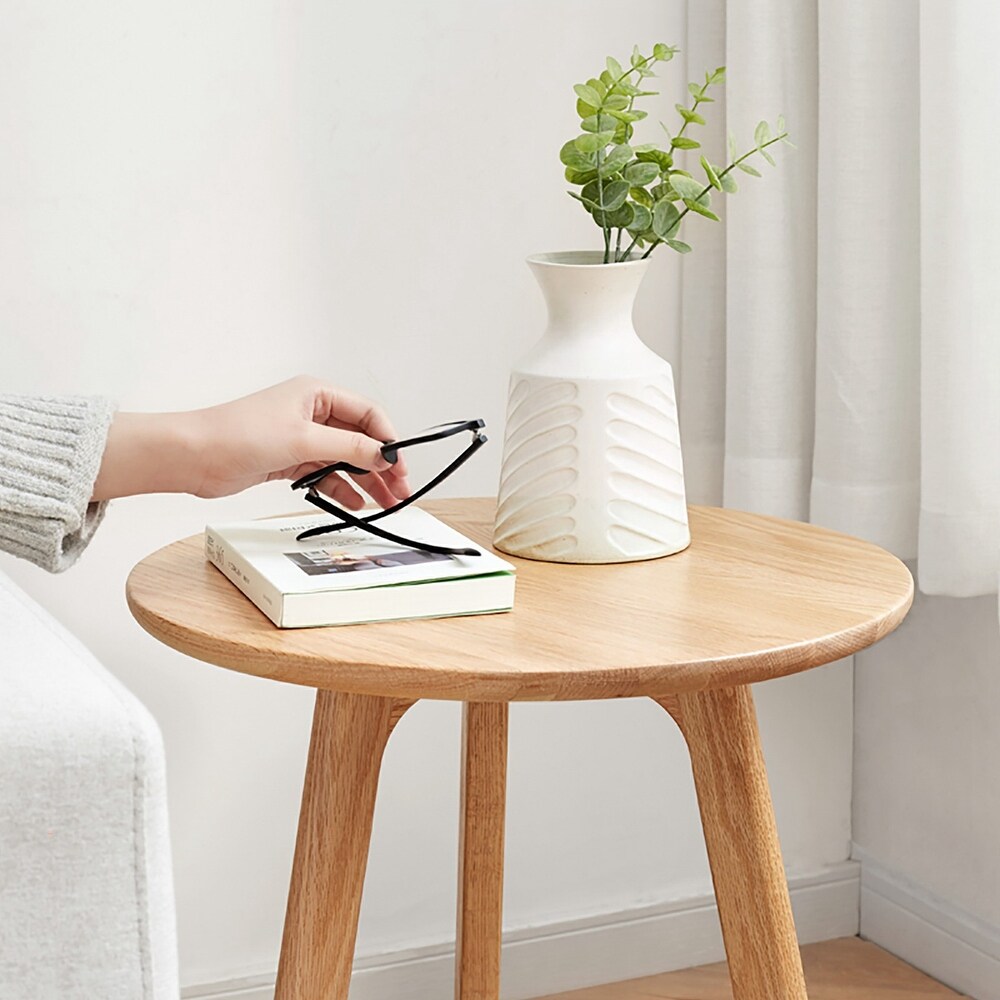 Solid Oak Wood Round End Table