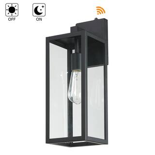 Hukoro 1-Light 17.25 in. H Matte Black Outdoor Wall Lantern Sconce Dusk to Dawn (2-Set on 1 Package) F88712-11i-S