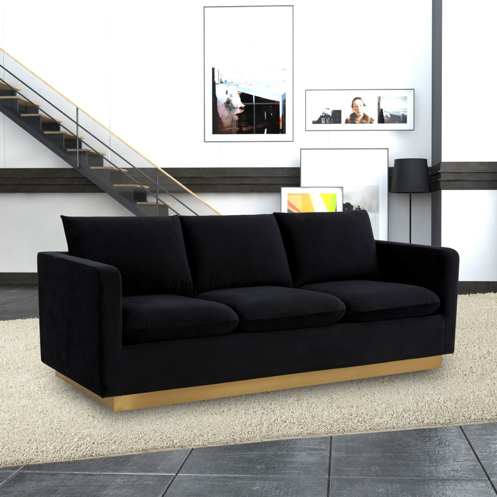 LeisureMod Nervo Modern Velvet Sofa With Gold Base   Contemporary   Sofas   by LeisureMod  Houzz