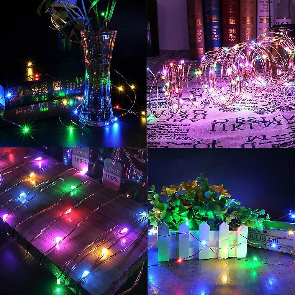 8pcs 2m 20led String Fairy Lights Battery Operated Multi-colored， Flexible Copper Wire Waterproof Starry Lights For Romantic Lightsfun Bedroom Curtain