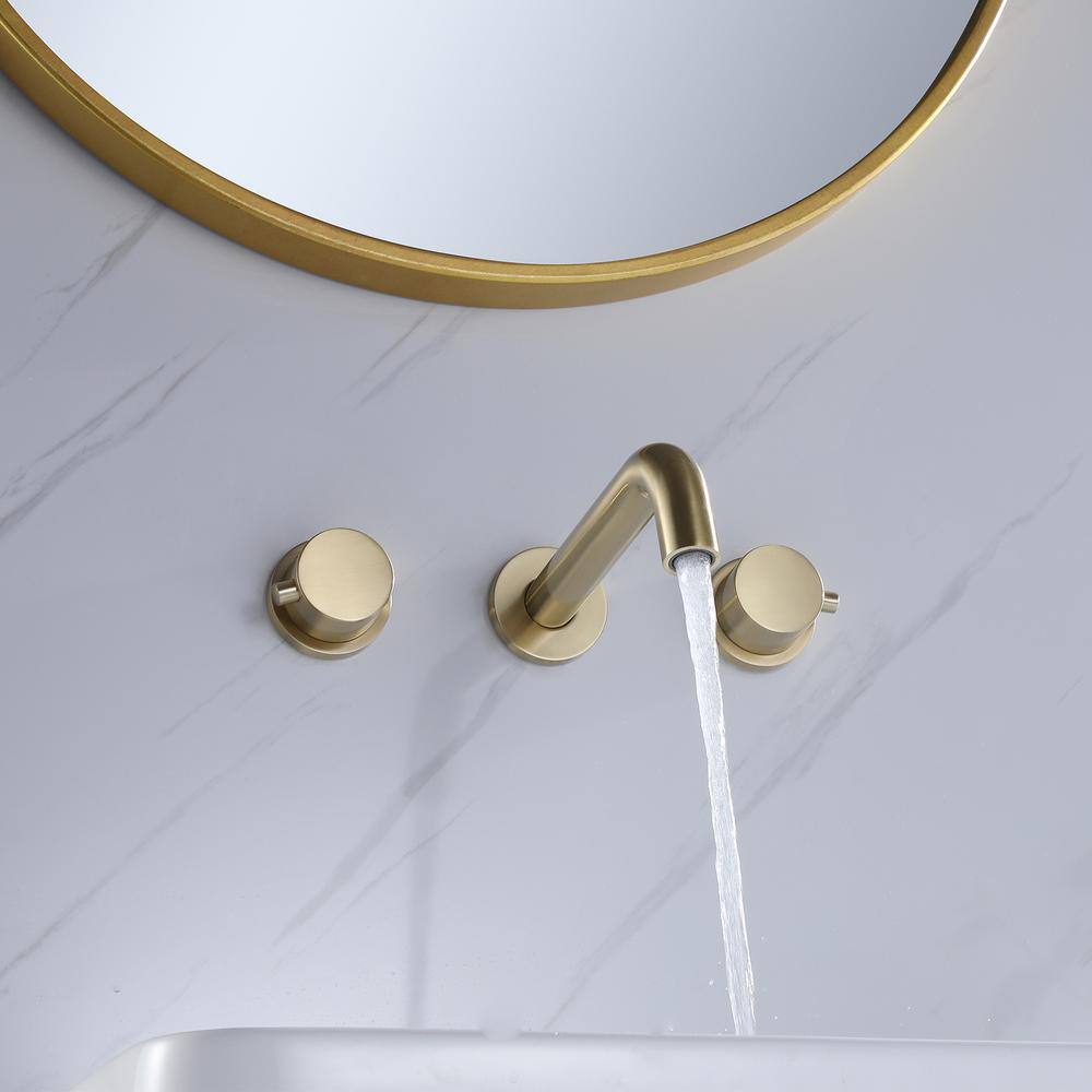 Hlihome Double Handle Wall Mounted Faucet with Valve in Brushed Gold RBDK-0682-BG