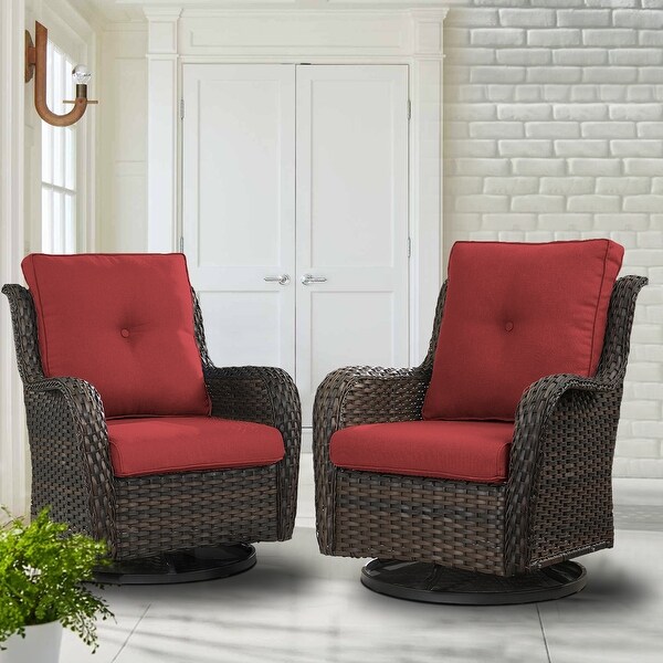 Pocassy PE Wicker Rocking Chair Swivel Chairs Glider Chair