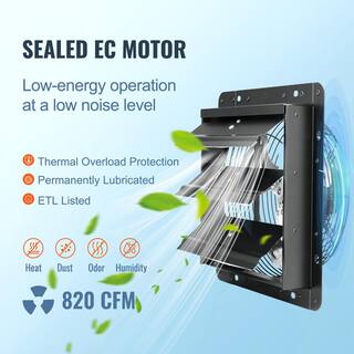 VEVOR Shutter Exhaust Fan 10 in. 820 CFM 10-Speed Adjustable Wall Mount Attic Fan Ventilation and Cooling for Greenhouses BYCSPQSDJEC10VE89V1