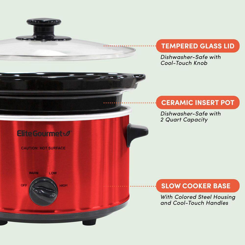 Elite Gourmet 2 Qt. Oval Slow Red Cooker MST-275XR