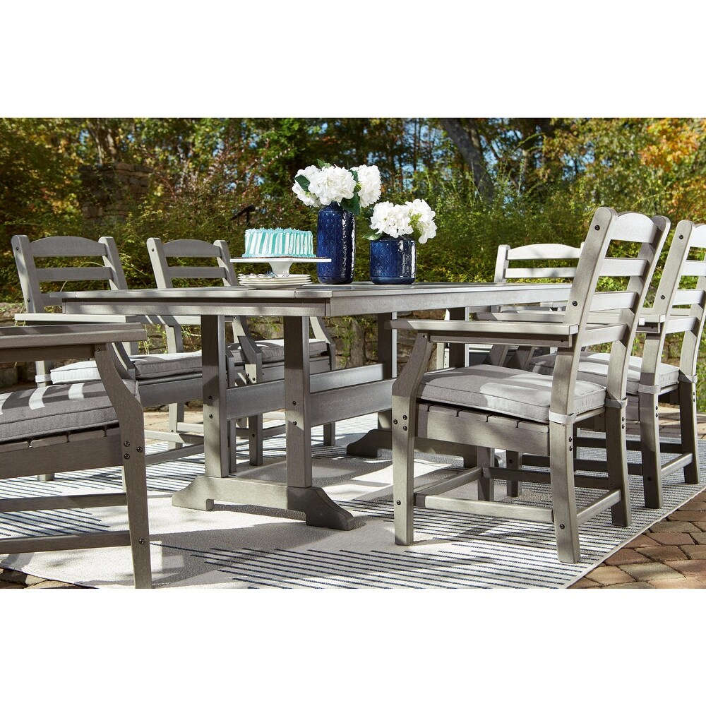 Signature Design by Ashley Visola Gray Rectangular Outdoor Poly  Weather Dining Table with Umbrella Option