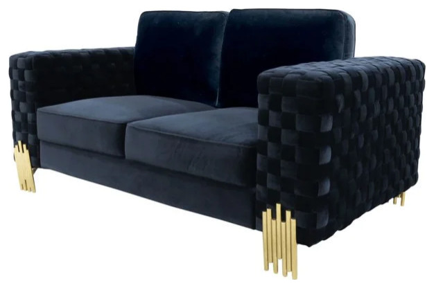 Susan Modern Velvet Glam Black and Gold Loveseat   Contemporary   Loveseats   by Rustic Home Furniture Deco  Houzz