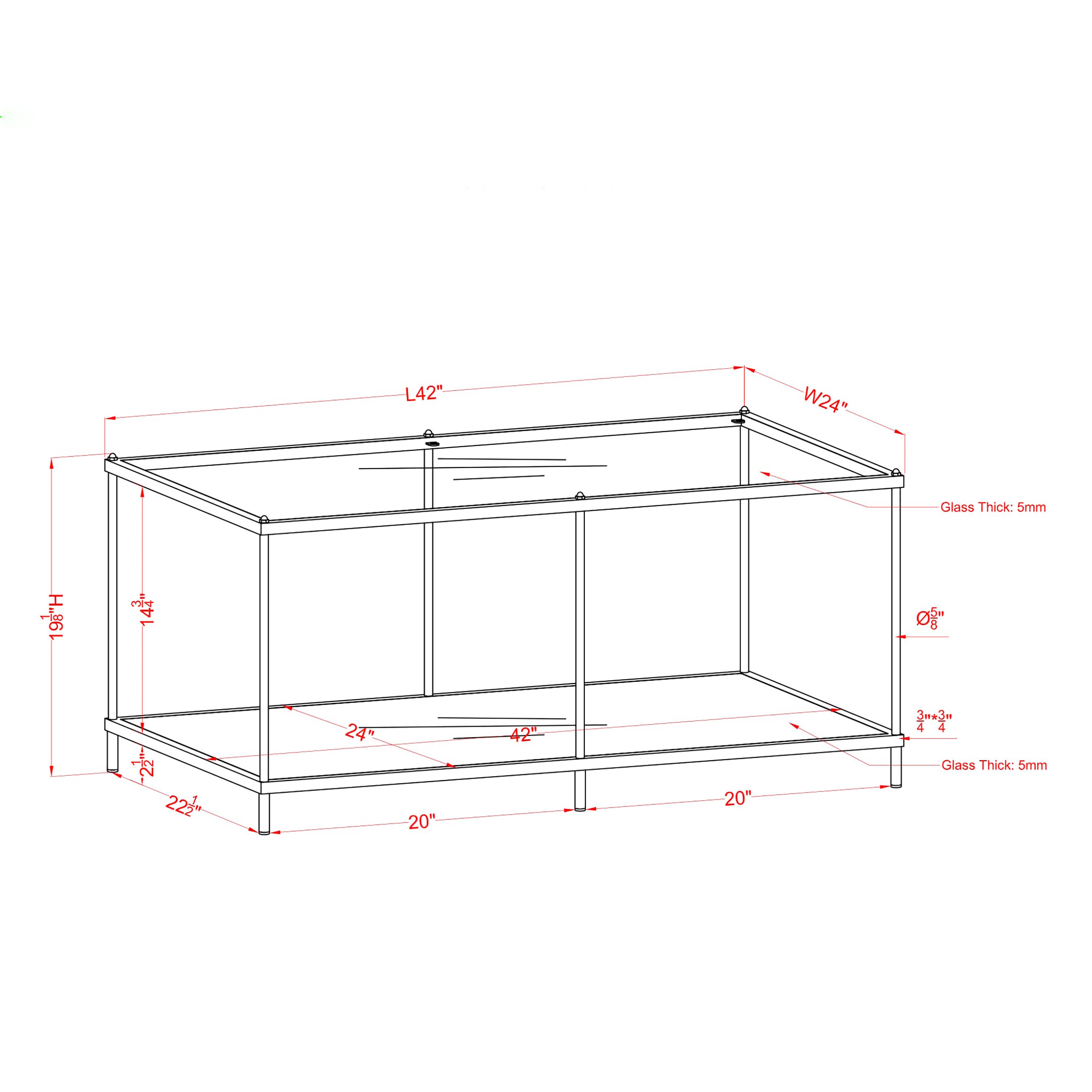 Furniture of America Tenne Contemporary Glass Top Rectangle Coffee Table, Blue