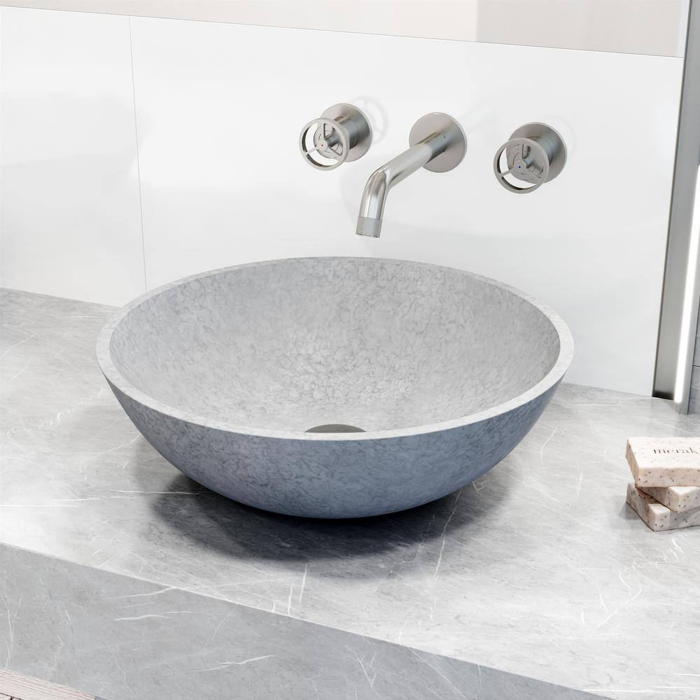 VIGO Ravenna Gothic Gray Concreto Stone 16 in. L x 16 in. W x 5 in. H Round Vessel Bathroom Sink VG04066