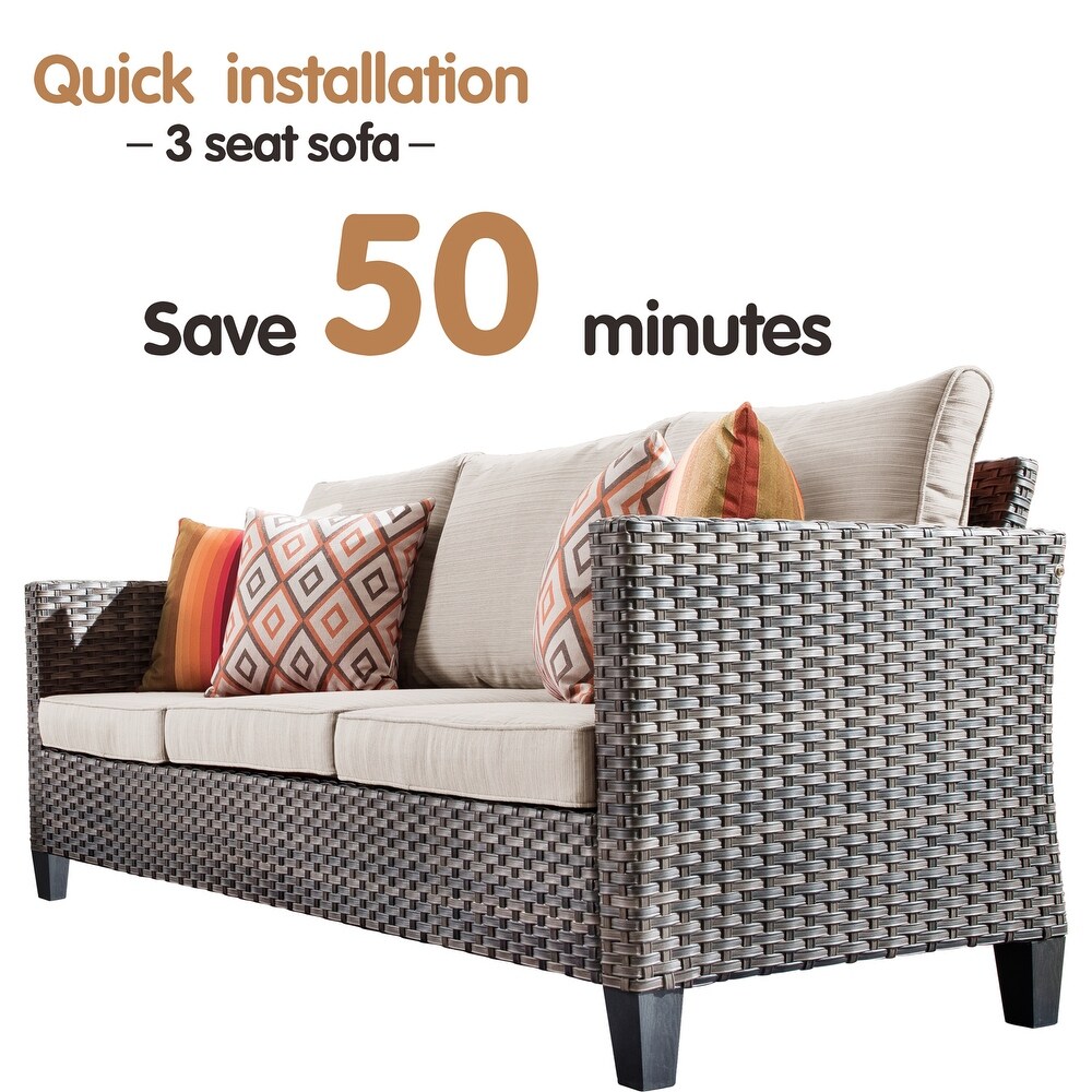 OVIOS 3 piece Outdoor High back Wicker Sectional Ottoman Set