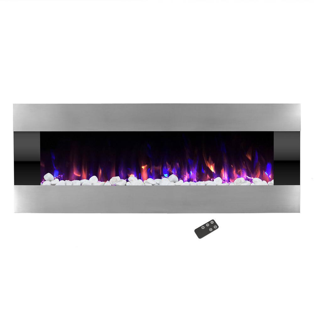 Northwest 54 in. Stainless Steel Electric Fireplace with Wall Mount and Remote in Silver M022000