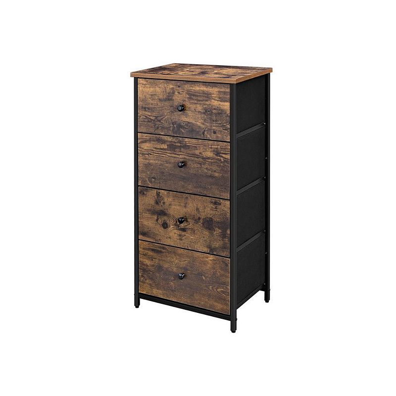 Rustic Vertical Dresser Tower， Industrial Drawer Dresser With 4 Drawers， Wooden Top And Front