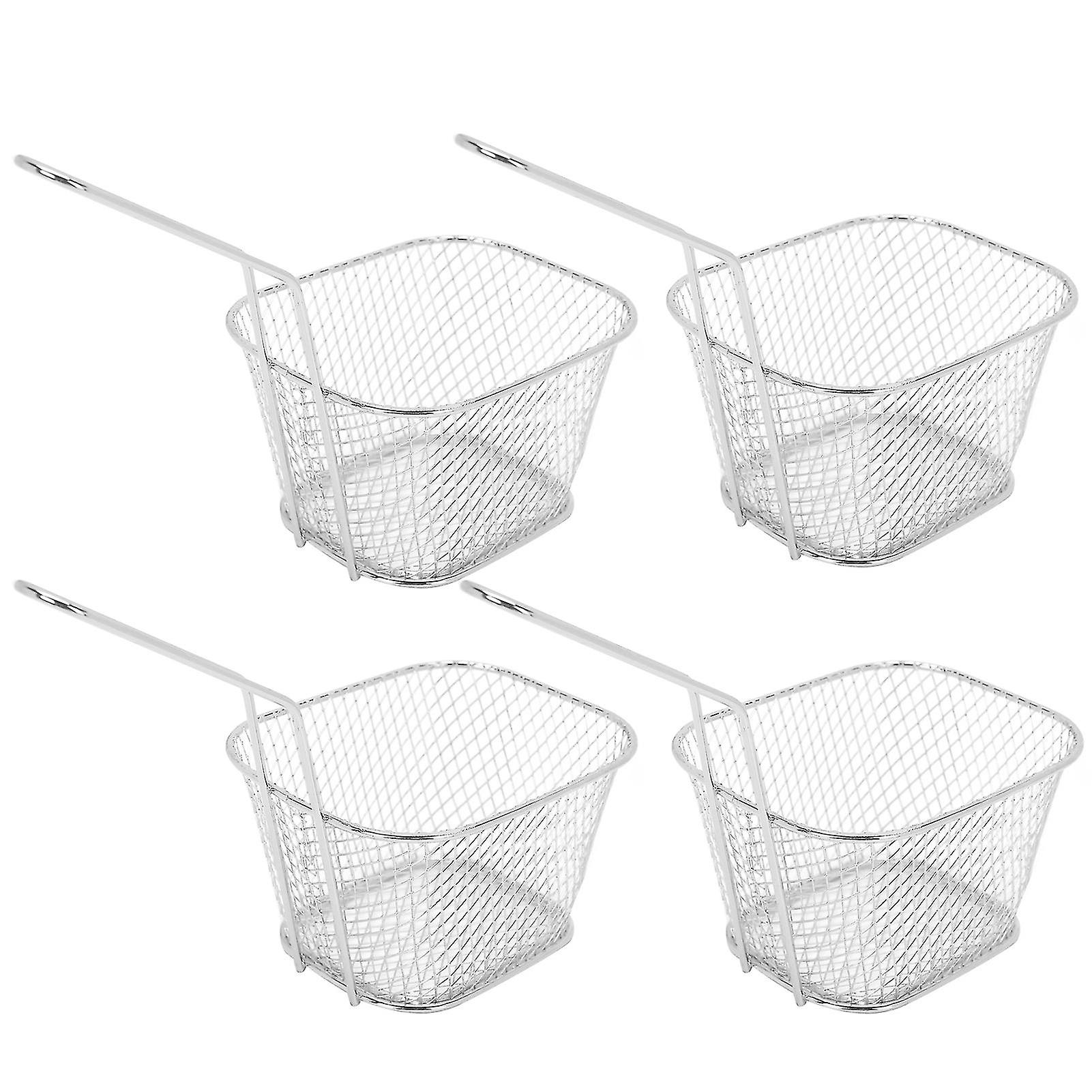 4Pcs Stainless Steel Frying Net Basket Cooking Strainer for French Fries Food Kitchen ToolSilver