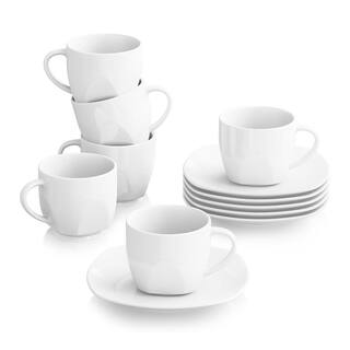 MALACASA Elisa 7.4 oz. White Porcelain EspressoCappuccino Cups and Saucer Sets ELISA-6CPS