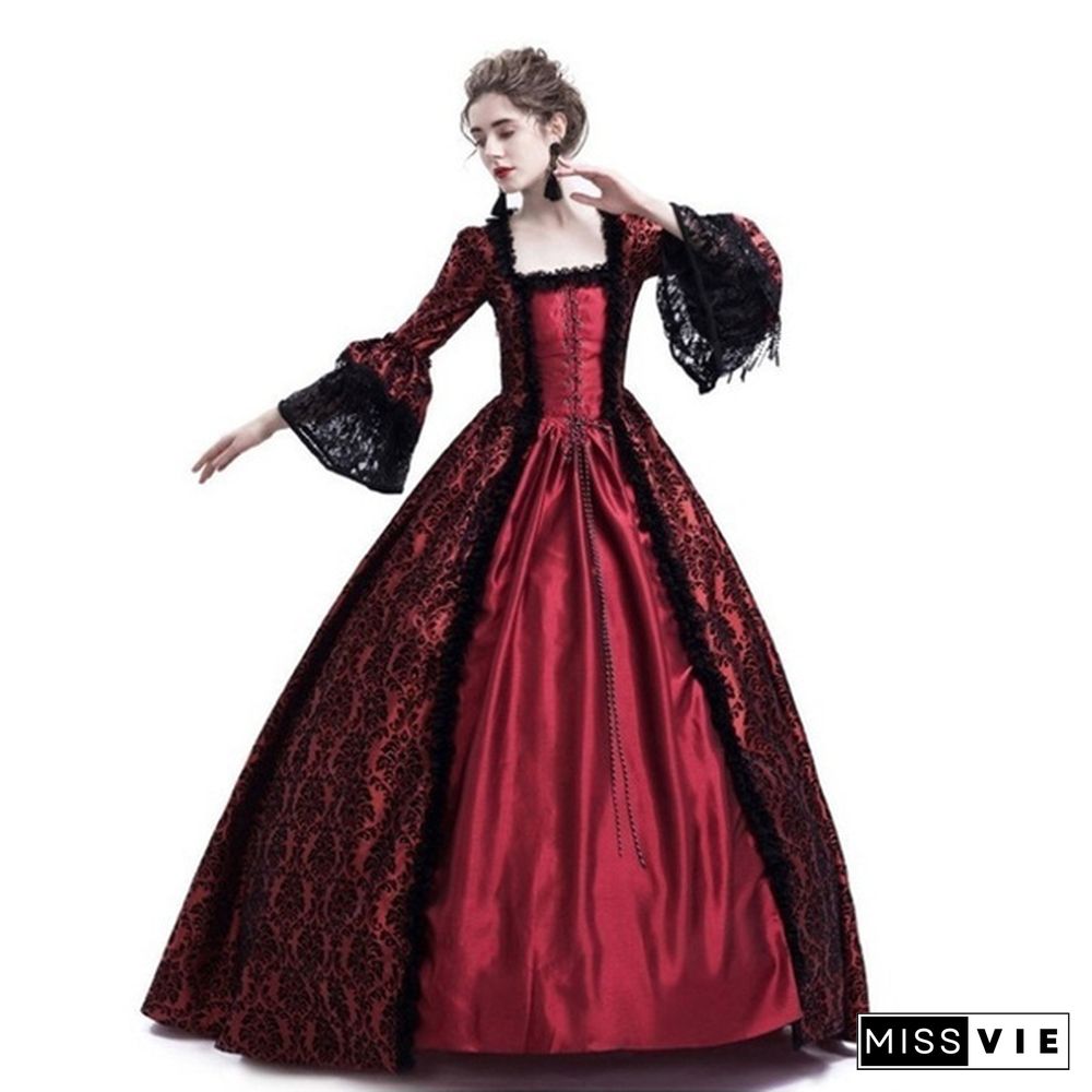 Vintage Medieval Palace Women Evening Party Dress Fancy Renaissance Pleuche Dress Retro Velvet Tailed Dress Party Costume