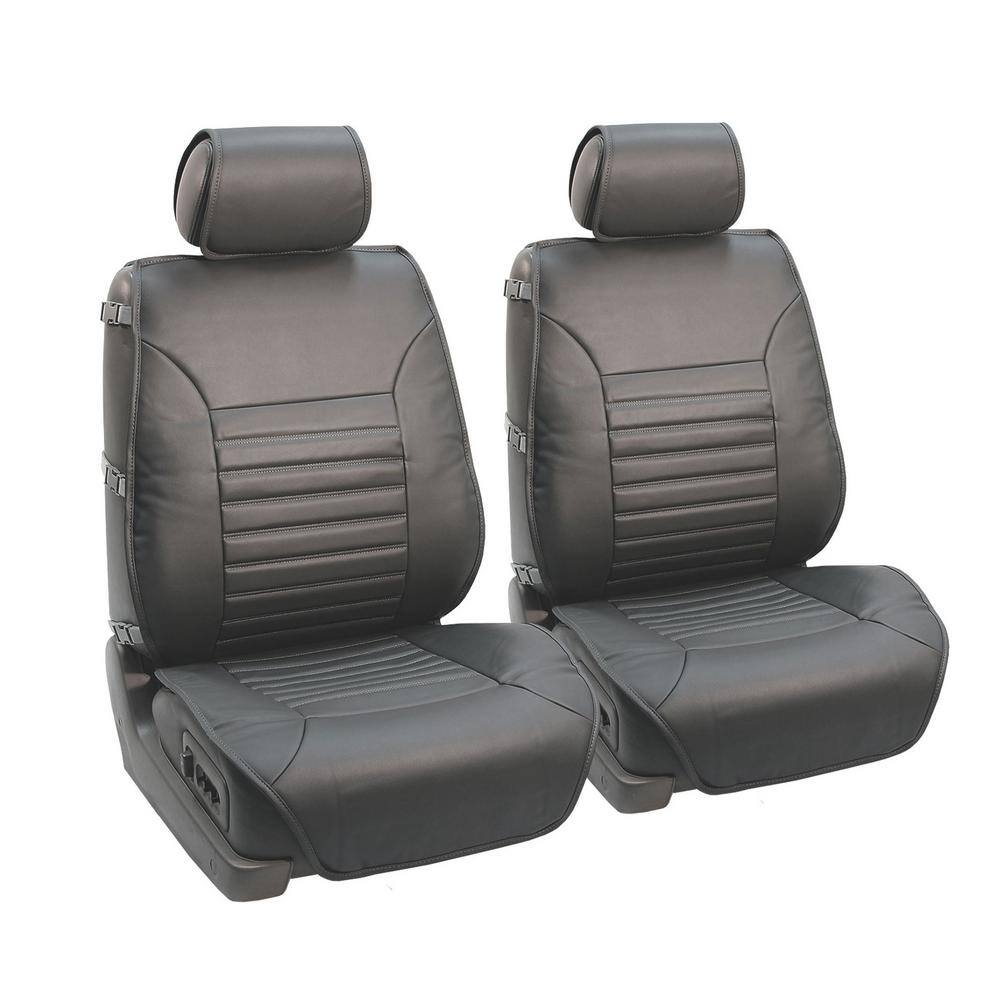 FH Group PU Leather 47 in. x 23 in. x 1 in. Multi-Functional Quilted Front Seat Cushions DMPU206GRAY102