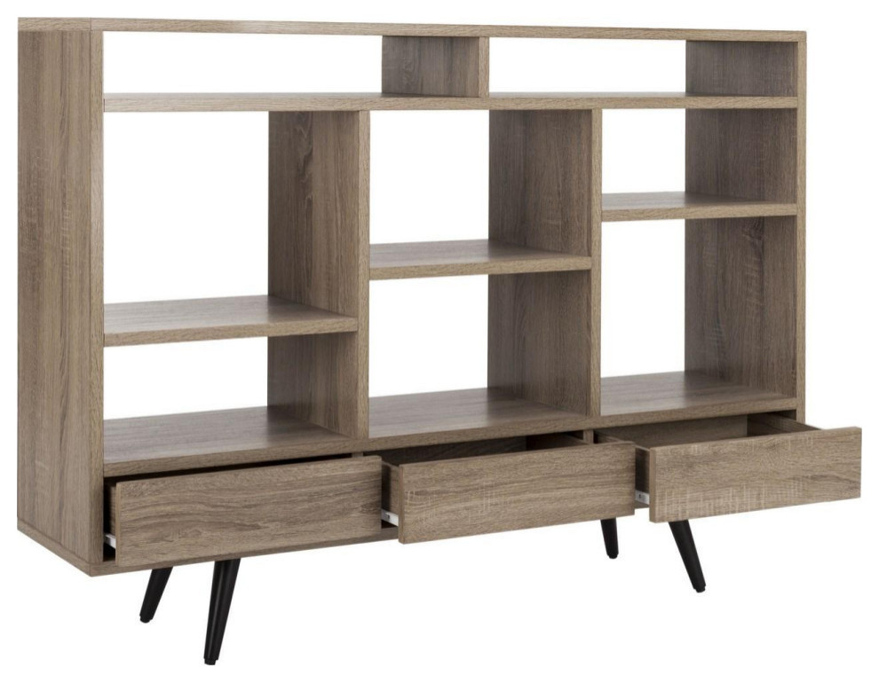 Pansy Retro Mid Century Wood Etagere/Bookcase  Oak/Black   Midcentury   Bookcases   by Rustic Home Furniture Deco  Houzz