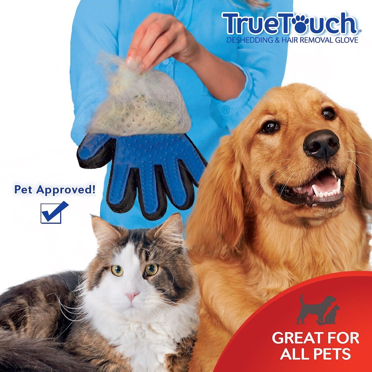 True Touch Five Finger Pet Deshedding and Hair Removal Glove