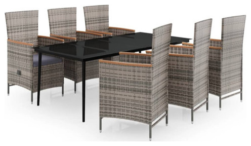 vidaXL Patio Dining Set 9 Piece with Cushions Gray Garden Table and Chair   Tropical   Outdoor Dining Sets   by vidaXL LLC  Houzz