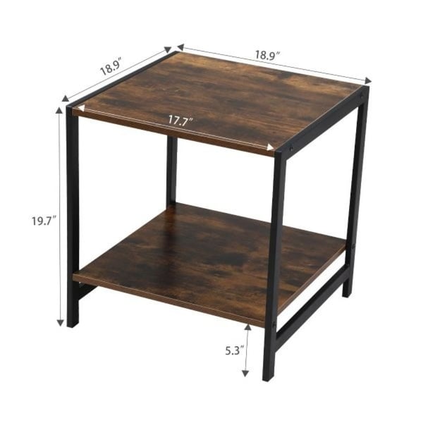 Compact Rustic Industrial Side Table W/ Storage Shelf - 18.9